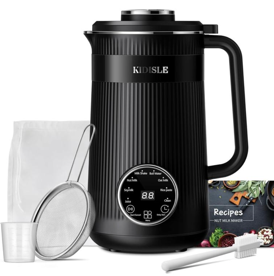 8-in-1 Multifunctional Automatic Nut Milk Machine&Coffee Maker, 32oz Auto Self-Cleaning, Delay Start, Keep Warm, Boil Water – Stainless Steel, Black/White