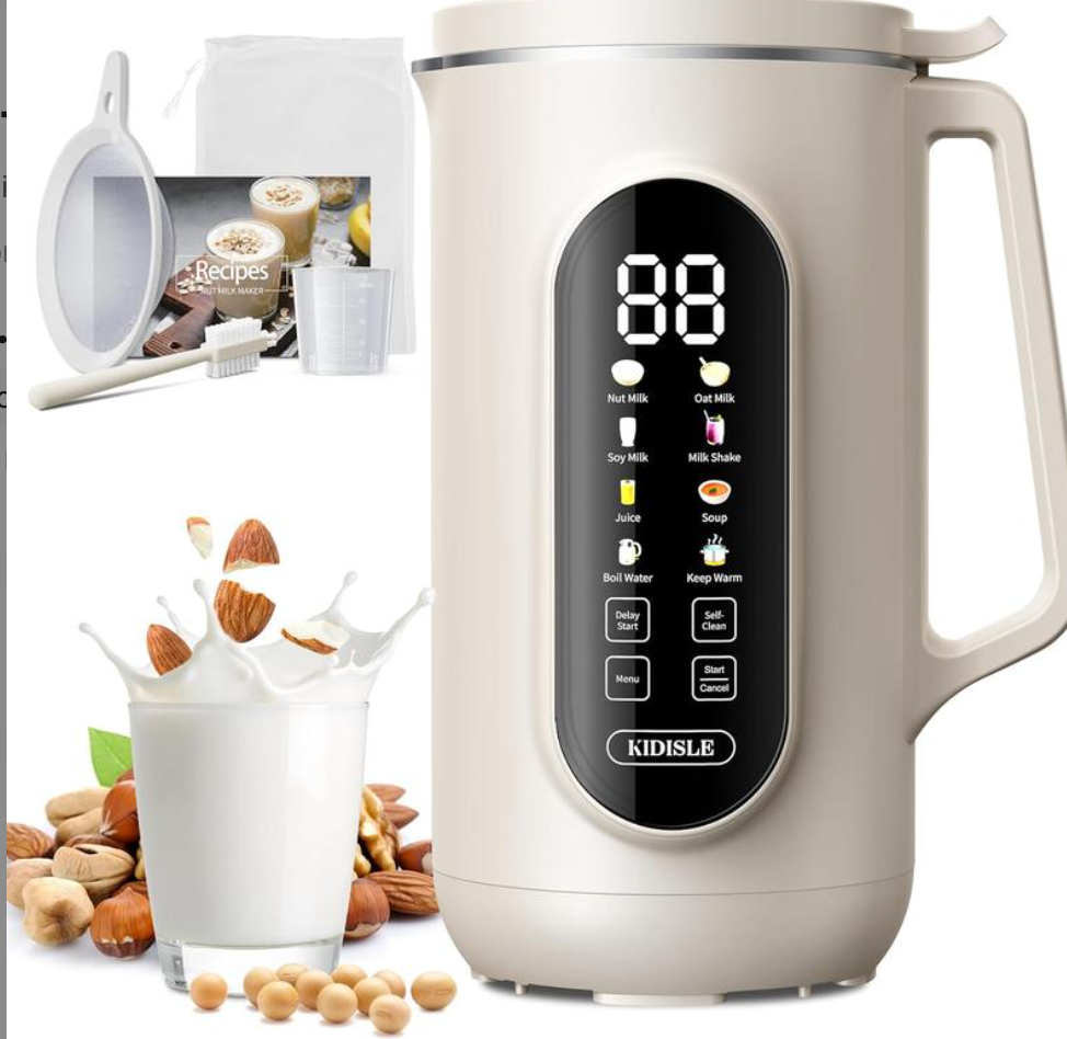 8-in-1 Multifunctional Automatic Nut Milk Machine&Coffee Maker, 32oz Auto Self-Cleaning, Delay Start, Keep Warm, Boil Water – Stainless Steel, Black/White