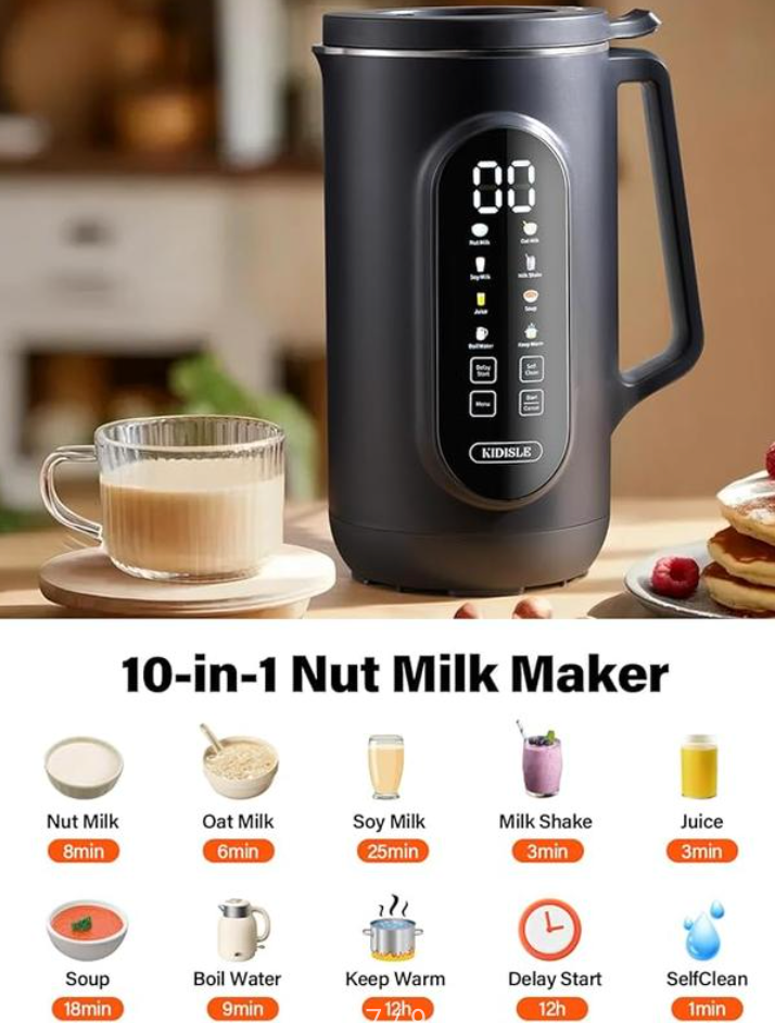 8-in-1 Multifunctional Automatic Nut Milk Machine&Coffee Maker, 32oz Auto Self-Cleaning, Delay Start, Keep Warm, Boil Water – Stainless Steel, Black/White