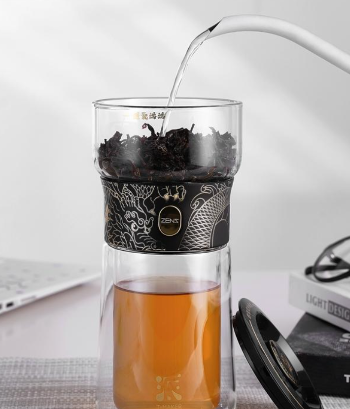 Cool Glass Teapot with Infuser, Smart One Touch Tea Maker for Loose Tea Diffusers with Insulated Mug