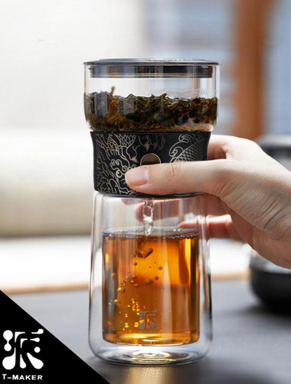 Cool Glass Teapot with Infuser, Smart One Touch Tea Maker for Loose Tea Diffusers with Insulated Mug