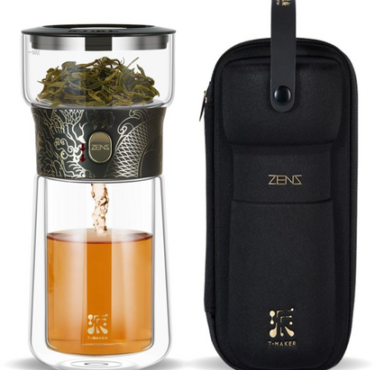 Cool Glass Teapot with Infuser, Smart One Touch Tea Maker for Loose Tea Diffusers with Insulated Mug